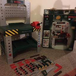 An excellent robust Workbench complete with helmet and accessories. Still had original box.

There is one plastic nail, one plastic hook and 3 screws and bolts missing from those pictured on the box.

Grab an easy bargain Christmas present for the budding builders in your household.

Collection only