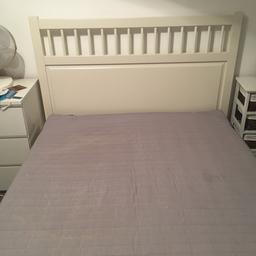 White wooden Ikea double bed with matress wooden slated base buyer to collect.