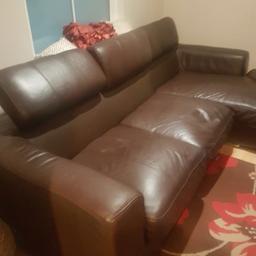 Used leather sofa with some wear and tear but in good condition. Chaise can be right or left hand facing