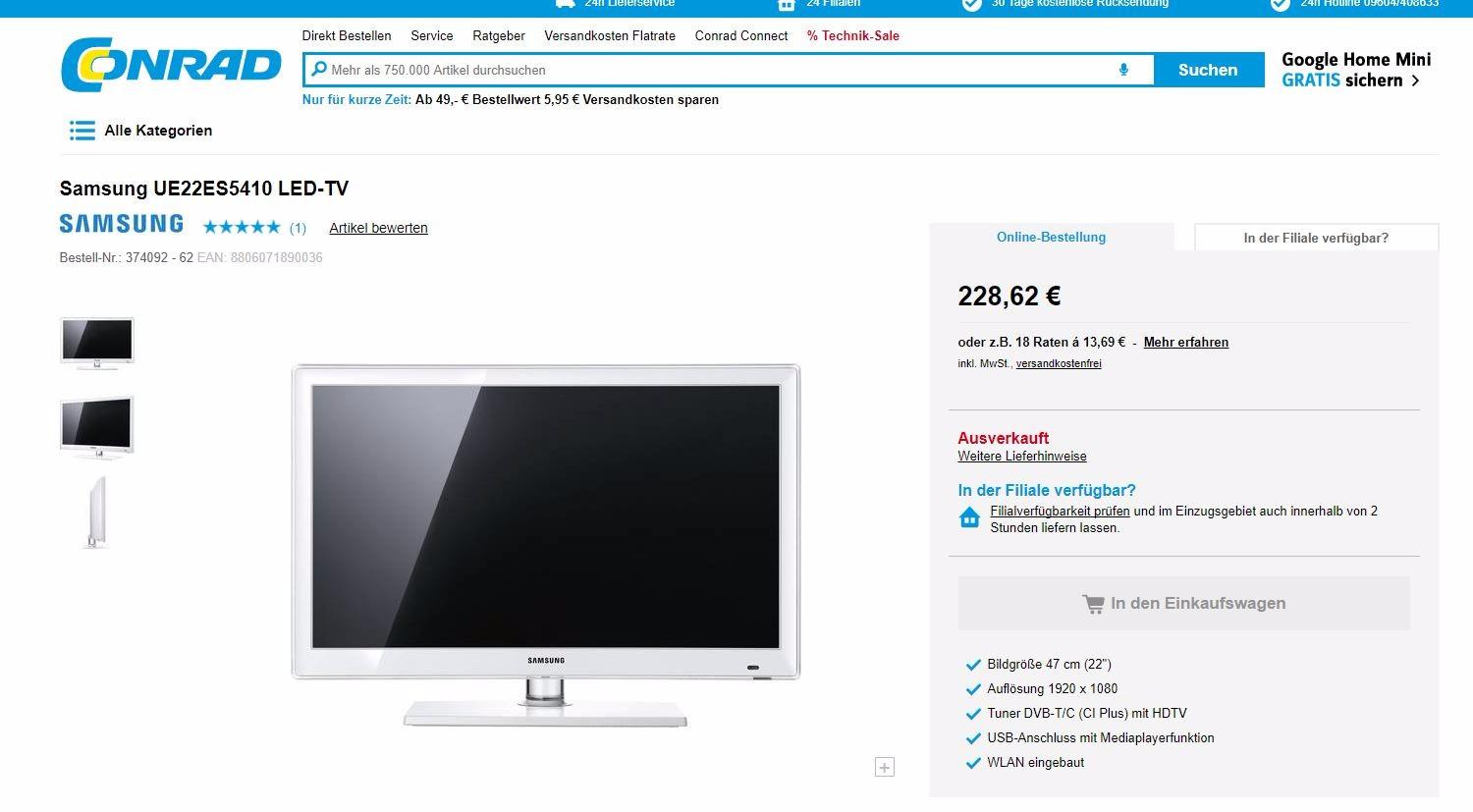 Samsung UE22ES5410 LED- smart TV Full HD in 1020 Wien für 130,00 € zum ...
