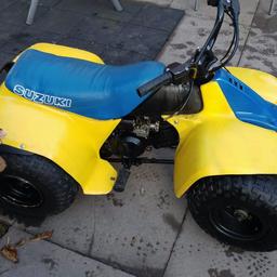 We are selling our lads Suzuki LT50. We have owned the quad for 6 years it has always been stored in a shed. Unfortunately our lads have now outgrown it and its sad to see it just sitting there. There are a couple of issues which can be easily be remedied, one of the rear tyres is the wrong size and sometimes it has trouble starting, it has had a new pull start since we have owned it but sometimes it just struggles to start.
It has the original Suzuki weight on the front and adjustable throttle.