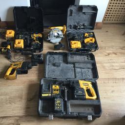 2x DeWalt hammer drills 
1x DeWalt XRP combi drill
1x DeWalt combi drill
1x DeWalt metal cutter
Various batteries for all kit. Some work but some don’t but throwing them in anyway. Chargers for all kit as well.
