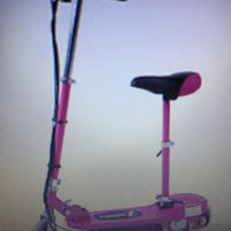 For sale kids pink electric scooter battery operated removable seat comes with tool kit
And instruction manual 
Used once to as new condition
