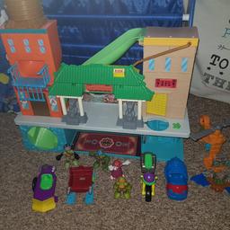 Fully working.
Good condition.
Have all 4 turtles which cost extra and splinter plus lots of cars.
Fun to play along side imaginext or just on it's own.
No idea on postage so would prefer collection
