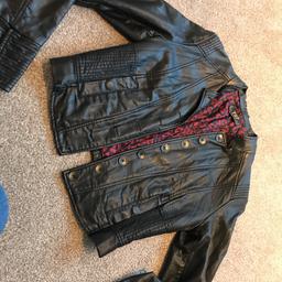 Black faux leather jacket crop back dipped front lovely jacket size 10/12