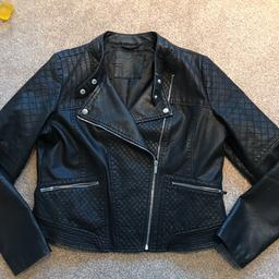 Faux leather black jacket zip front size 14