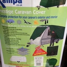 Kampa caravan breathable cover, cost £90. Receipt to prove, in storage bag, no box. Picture of box for info purposes only. Used for 1 week and sold the caravan sold. Excellent condition. 19-21ft. Straps under body so risk of wind removing it. Bargain at £60.