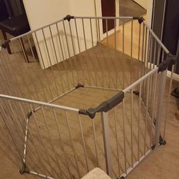 Play pen can be room guard or reshaped the panels can also come off if you want to make a smaller pen great condition will be folded so easy to fit in car