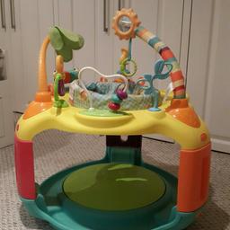 This baby Activity Station is great for babies between 6 and 12 months. It has loads of different toys to play with. It has a bouncy platform and the seat is adjustable. It is in perfect condition and very clean as I am as very fussy mom. It was of great use for my 2 year old twin girls but now obviously they are too old for it. 

Other features:

360 degrees enabling baby to access all activities. 

3 height positions