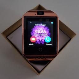 Smartwatch Neu in Gold kann selbständig mit eigener Simkarte benutzt werden oder über Bluetooth und BT- App mit dem Handy verbunden werden. Auch Whatsapp ist möglich. Eine Camera und SD schacht ist auch integriert. Funktioniert mit Android und Ios Geräten.