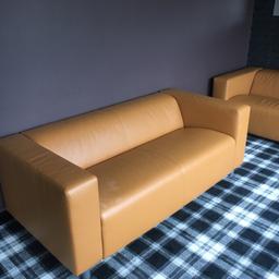 Leather 3 seater sofas

2 of in tan colour with chrome legs

Not even sat on still in new condition

£100 each

Bargain at that price


size

Width: 70 7/8 " (180 cm)

Depth: 34 5/8 " (88 cm)

Height: 26 " (66 cm)

£180 takes both