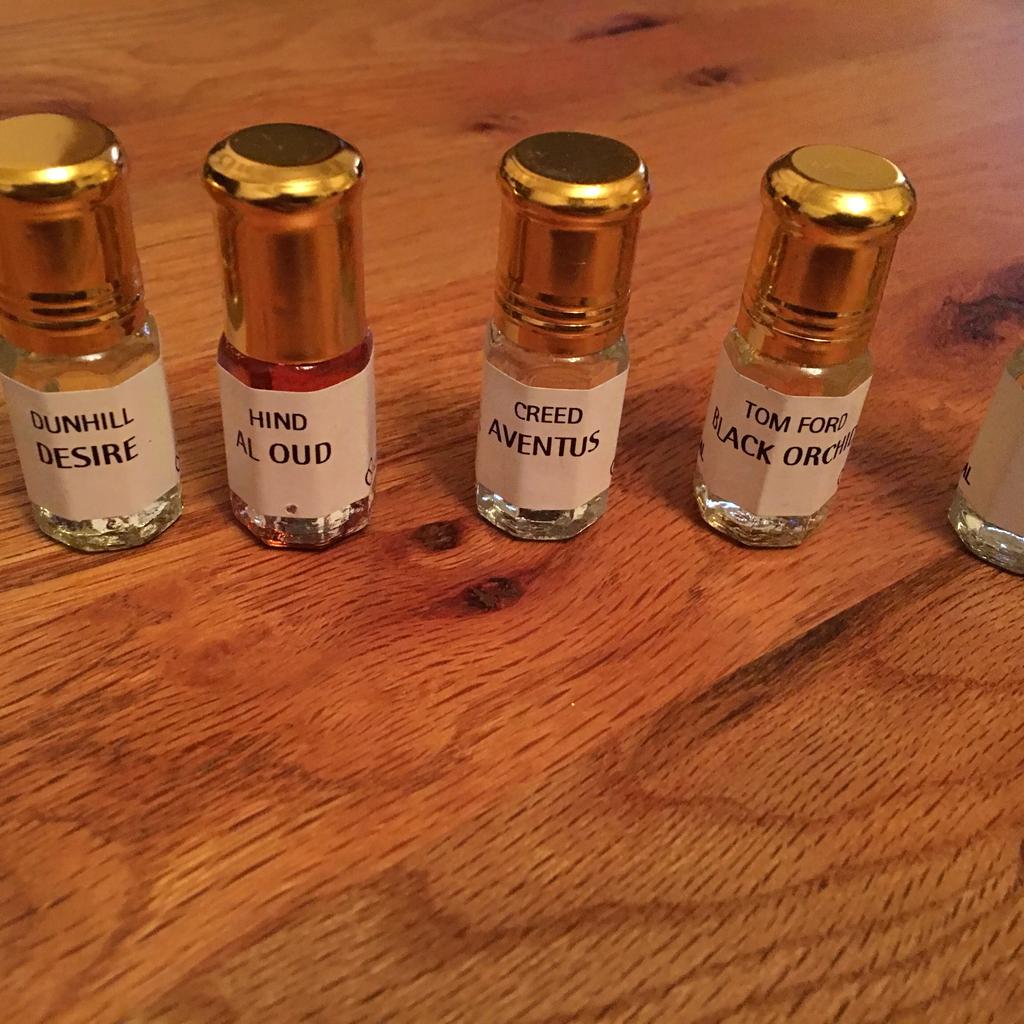 Amazing smell of perfumed oils
Pure oils ( strong scents )
Smells of :
Dunhill Desire
Creed Aventus
Tom Ford Black Orchid
Chanel Bleu

You are welcome to come and have a try before buying
£3 each