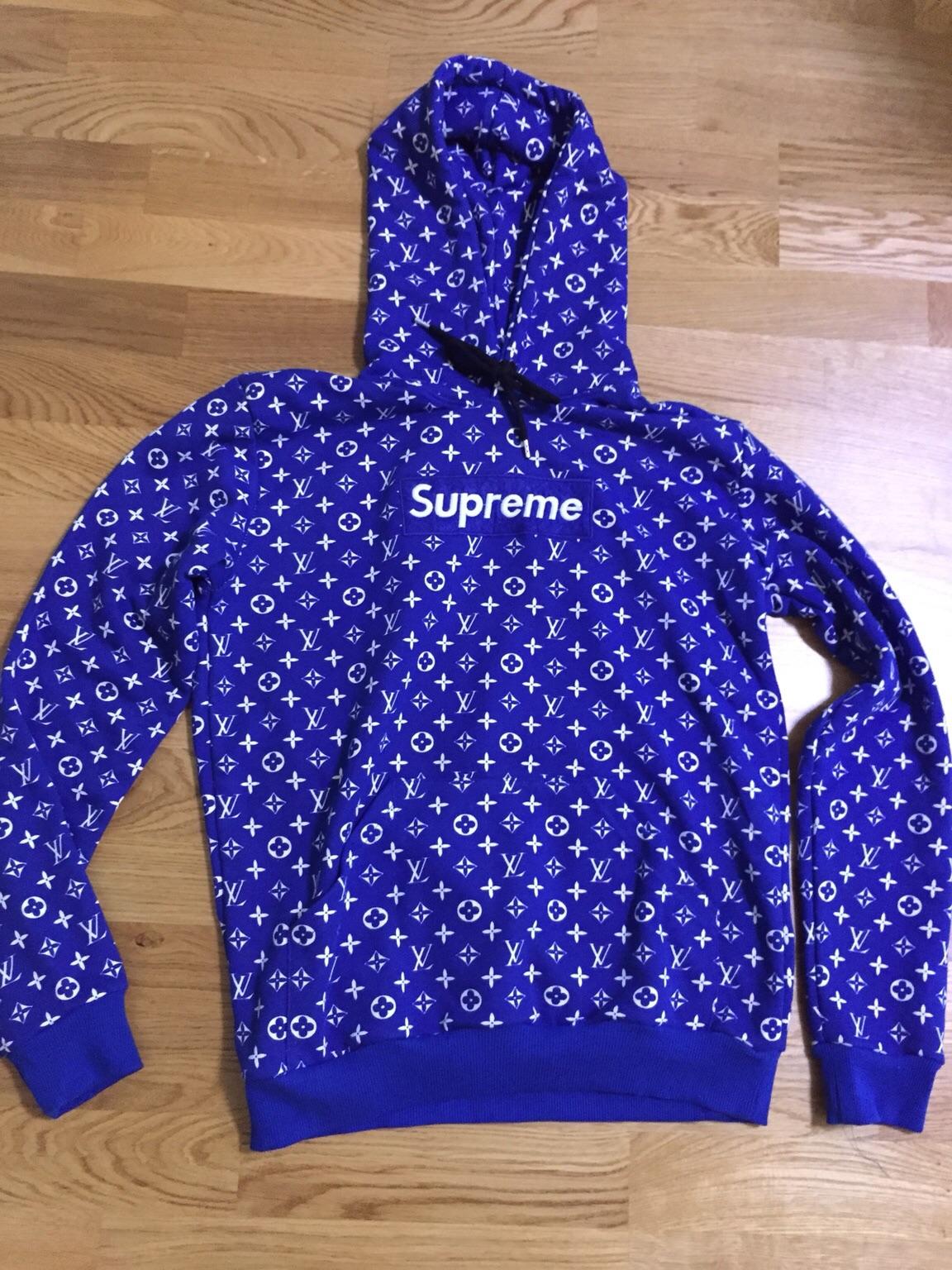 Supreme louis vuitton hoodie blue on sale