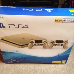 Limited edition gold PlayStation 4 with 2 controllers and 5 games all boxed with all manuals and cables.

Any questions just ask thanks.

No silly offers.