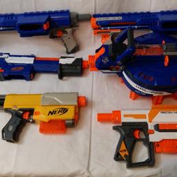 Includes

2 x Raiders.
Reckon MK1.
Reckon MK2.
Alpha Trooper.
Hailfire - with additional mag kit. 8 mags in total to fill the gun.

All in good used working order.

No darts.

Can post for an additional fee or collection from BB1