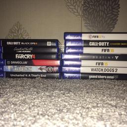 All games in great condition 
13 games 
Watch dogs (cover only with instructions)
Fifa 15+16+17 for fifa 18
All games for sale 
No stupid offers