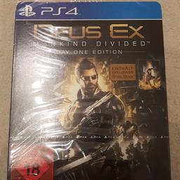 Verkaufe hier Deus Ex Mankind Divided in der Day One Edition mit Steelbook für die Playstation 4, neu und eingeschweißt. Paypal vorhanden, Versand gegen Aufpreis möglich.