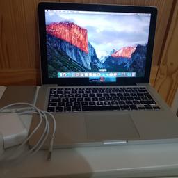 For sale is my mid 2010 MacBook pro with a 13" screen. 
Spec: 
OS X El Capitan 10.11.6 
Processor : 2.4 GHz Intel Core 2 Duo 
Memory : 8 GB 1067 MHz DDR3 
Graphics : NVIDIA GeForce 320M 256MB 
Hard drive : 240Gb Sandisk Solid State Sata Drive 
Also comes with a 320gb Weston Digital Passport hard drive. 
And brand new charger cable for MacBook. 
The laptop is in generally good condition few marks and 2 dents on lid and few marks on base as to be expected. There is also a small scratch on the scre