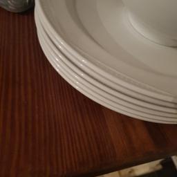 White dining set. 6 plates 3 bowls and cutlery. Good condition