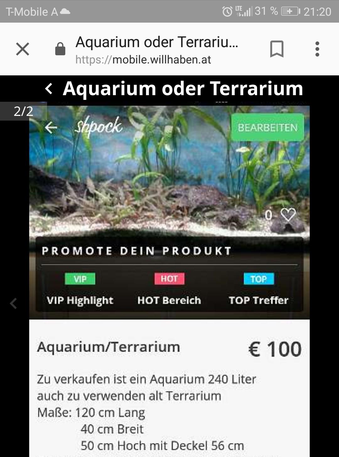 Aquarium oder Terrarium in 3363 Amstetten (Stadt) für 50,00 € zum