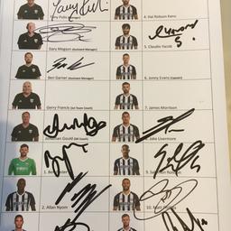 West Bromwich Albion 2017-18 Squad 
Signed sheets 
Signed by majority of the squad

Has Tony Pulis as manager as these were done before his departure 

I will be gettin a newer set signed in the new year with  Alan Pardew and his staff on if you prefer to wait 
These are printed on 
A4 (210x297mm)
Premium Glossy Photo Paper 220gsm
