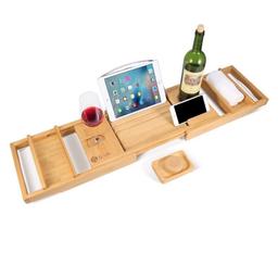 A shelf that fits across the bath to hold things such as an iPad, wine and other accessories. The measurements are 25.9 inch by 9.1 inch. Brand new and still in the box. Bought for £30.