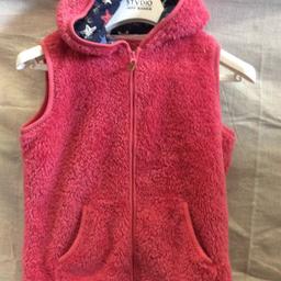 Ladies pink body warmer with hood by Fat Face.
Size 12
2 front pockets and a large “Wish upon a star “ motifs on the back.