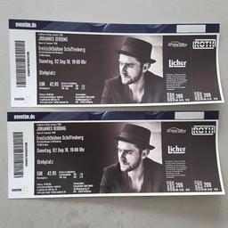 Verkaufe 2 Konzertkarten inkl. Ticketversicheru h für Johannes Oerding in GI, Schiffenberger Freilichtbühne. Stehplätze am 02.09.2018, 19 Uhr