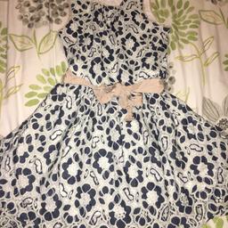 Next blue & white crochet party dress age 11 but more like 9-10 ex condition