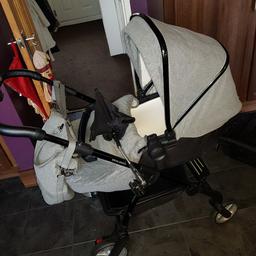 Pram/pushchair for sale pram bit hardly used still brand new.. got rip at bottom on rain cover but you can replace them.. and the handles are torn off little one but you can buy handle muff to cover the handles.. comes with rain cover changing bag pram bit and pushchair bit and black summer umbrella.. rain cover rip and handle damage shown in pictures pick up only can view if want too.