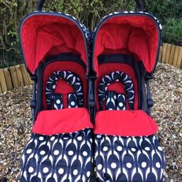 no marks or tears on the Foam handles!


Complete with matching...


2 x Footmuffs


2 x Headhuggers


2 x Sets of Strap Covers.


Double raincover


1 x original Cup Holder & 1 x extra

Only 4 weeks old