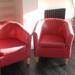 2 red faux leather tub chairs in excellent condition