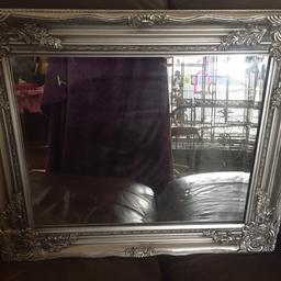 Vintage silver grey ornate mirror 25 and a half inches wide by 21 inches tall bevelled glass beautiful design