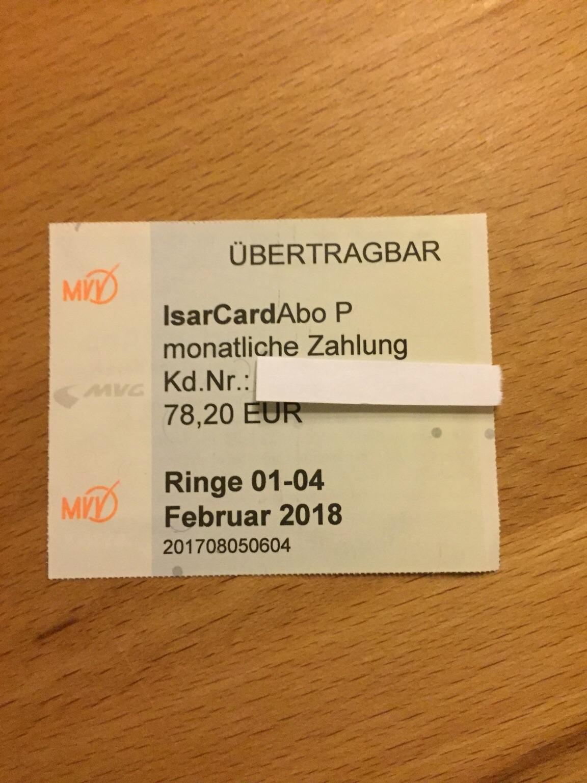 MVV Ticket Fahrkarte Monatskarte Ring 1-4 in 80333 München für 50,00 € zum Verkauf | Shpock DE