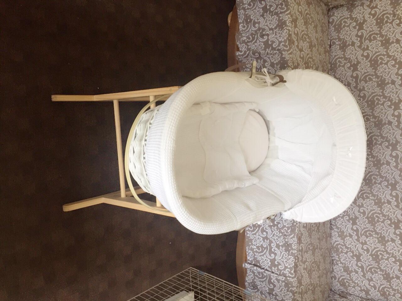 Moses Basket with wooden rocking base in LS28 Leeds for £30.00 for sale