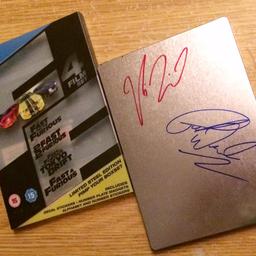 This is amazing.

It is a very limited edition Fast & Furious 1-4 Bluray box set signed in person by stars Vin Diesel and the late Paul Walker.

It was signed at a private London BAFTA film event in 2012 just 12 months before Paul Walker passed away.

It is has been fully authenticated and comes with a certificate of authenticity.

I maybe able to deliver.  This is a remarkable item and something to treasure forever.