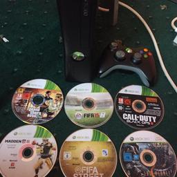 Xbox 360 & 6 games
•GTA 5
•Fifa 15
•Call of Duty black ops
•Fifa
•Madden 11
•Lost planet 2

•Comes complete with 1 controller, power lead & HDMI wire.

•Few scratches on bottom of Xbox from where it's been on the floor,
•Fully working no problems
•Games all work perfectly :)

Open to offers