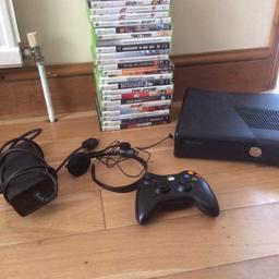 Xbox 360s console, power cable, wireless controller, headphone/microphone and 26 GAMES- all working