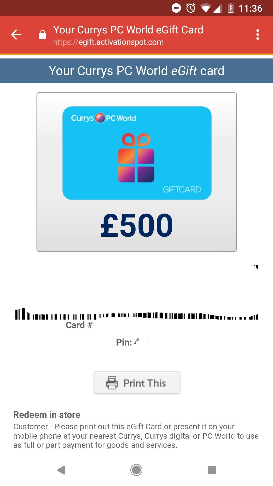 £500 Currys voucher in NE12 Tyneside for £450.00 for sale Shpock
