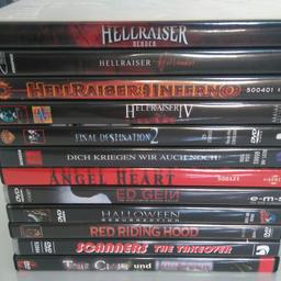 Zum Verkauf steht eine DVD Sammlung bestehend aus 12 Filmen.
Unter anderem: 
Halloween Resurrection
Final Destination 2
Hellraiser 4-7
