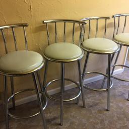 Four bar stools. Good and sturdy. No rips or tears on seat pads. A little rust developing on some legs (see pics). Will be fine after a good clean. Collection Crofton WF4