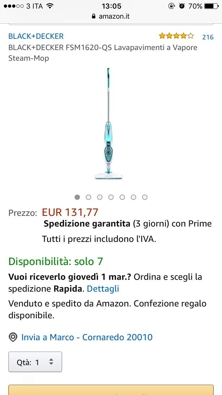 BLACK+DECKER SCOPA LAVAPAVIMENTI A VAPORE FSM1620-QS STEAM MOP 2