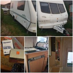 Gorgeous 4 berth with full size awning . Had for a couple of yrs now such a great touring van for the family. Mine are too big now so needs to give new memories to others. 
Heating,full oven,fridge,heater, double glazed ,bathroom and freeview tv.
Obviously 1999... tlc is always given any splits near jocky have been fibre glasses filled . Floor is sound and only soft piece needs replacing above centre from window will need doing by 2019 season. LOW PRICE DUE TO THIS.
GET TOURING THIS EASTER.