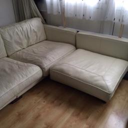 i have a very comfortable off white leather sofa which u can use any way corner left or right or just on its own very easy to move arnd and practical very strong !!