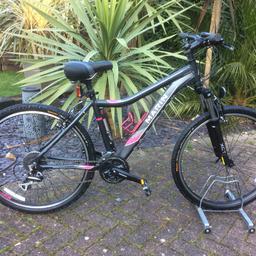 Ladies Marin Coast Trail mountain bike
17 inch Aluminium frame
24 rapid fire gears
Front suspension with lockout
26 inch wheel
Comfy upgraded saddle
Cat eye lights

This bike is immaculate due to only being rode about 6 times
Call or text 07917548793