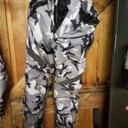 Jacket,trousers,boots size 11 but small fit (im a 10) and size 56 helmet.only worn for about 3 months