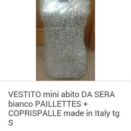 Mini abito bianco paillettes con coprispalle tg S made in Italy