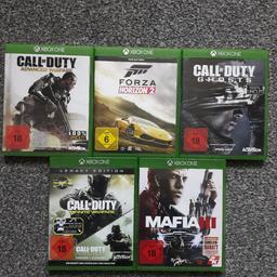 Verkaufe hier meine Xbox One Spiele. Alle Spiele sind in einem Top Zustand, d.h. keine Macken, Kratzer oder sonstiges. 

Spiele: 
Call Of Duty Advanced Warfare - 10€
Call Of Duty Ghosts - 10€
Call Of Duty Infinite Warfare - 15€
Forza Horizon 2 - 10€
Mafia 3 - 10€