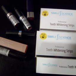 Lipsticks £2 each Teeth-Whitening strips £10 per box for 28 day's worth
