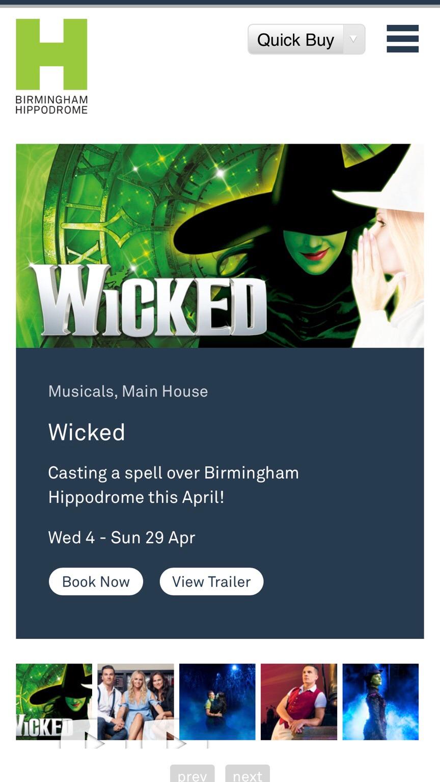 Wicked Birmingham Hippodrome in B16 Birmingham für 60,00 £ zum Verkauf